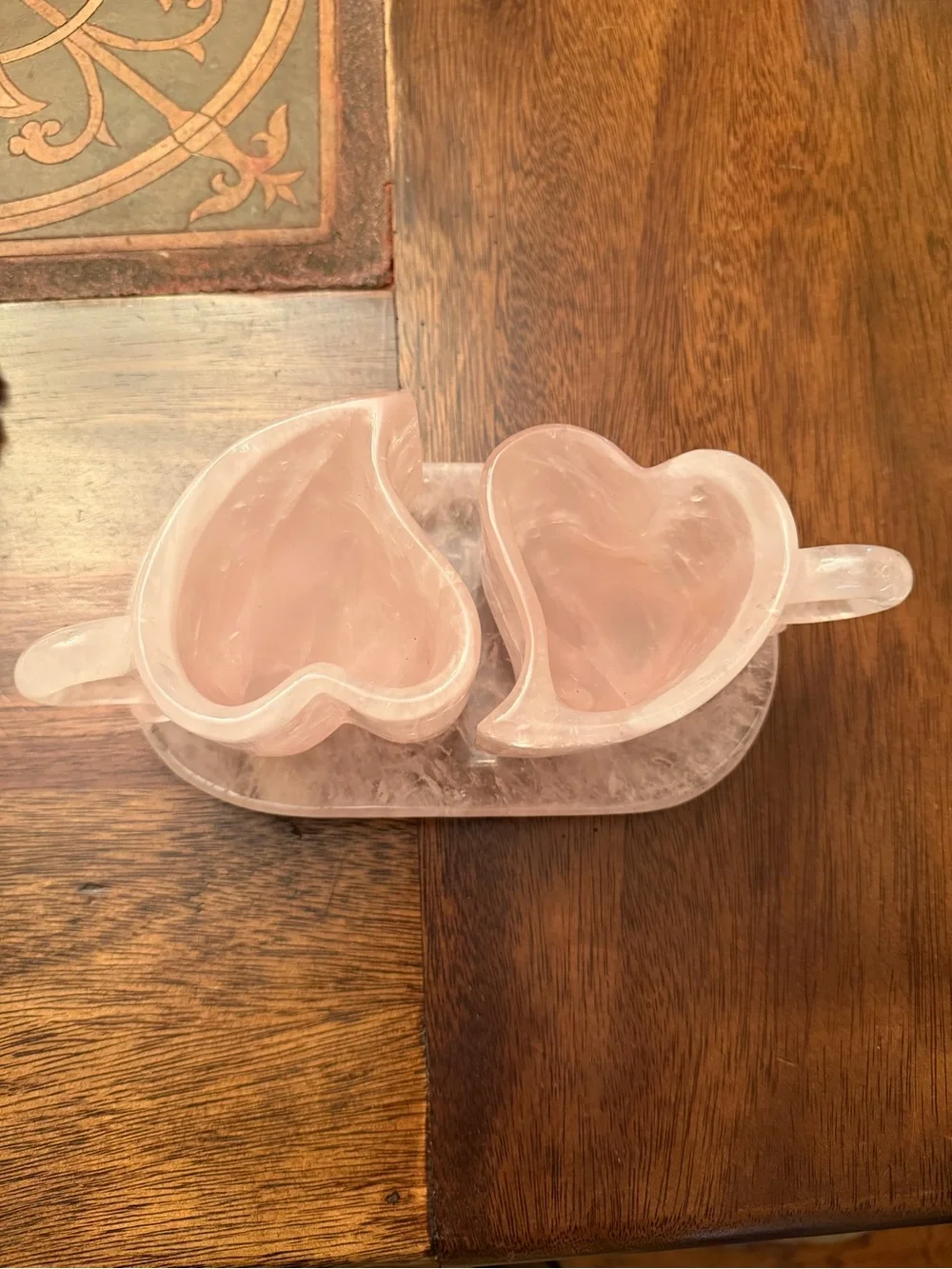 Rose Quartz handmade tea set beautiful. Heavy.